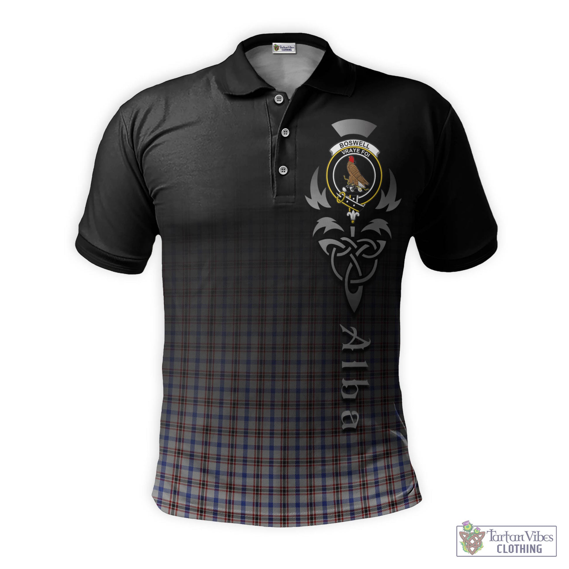 Tartan Vibes Clothing Boswell Tartan Polo Shirt Featuring Alba Gu Brath Family Crest Celtic Inspired