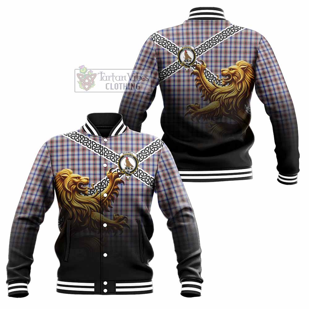 Boswell Crest Tartan Baseball Jacket with Golden Lion Emblem Celtic Style - Tartan Vibes Clothing