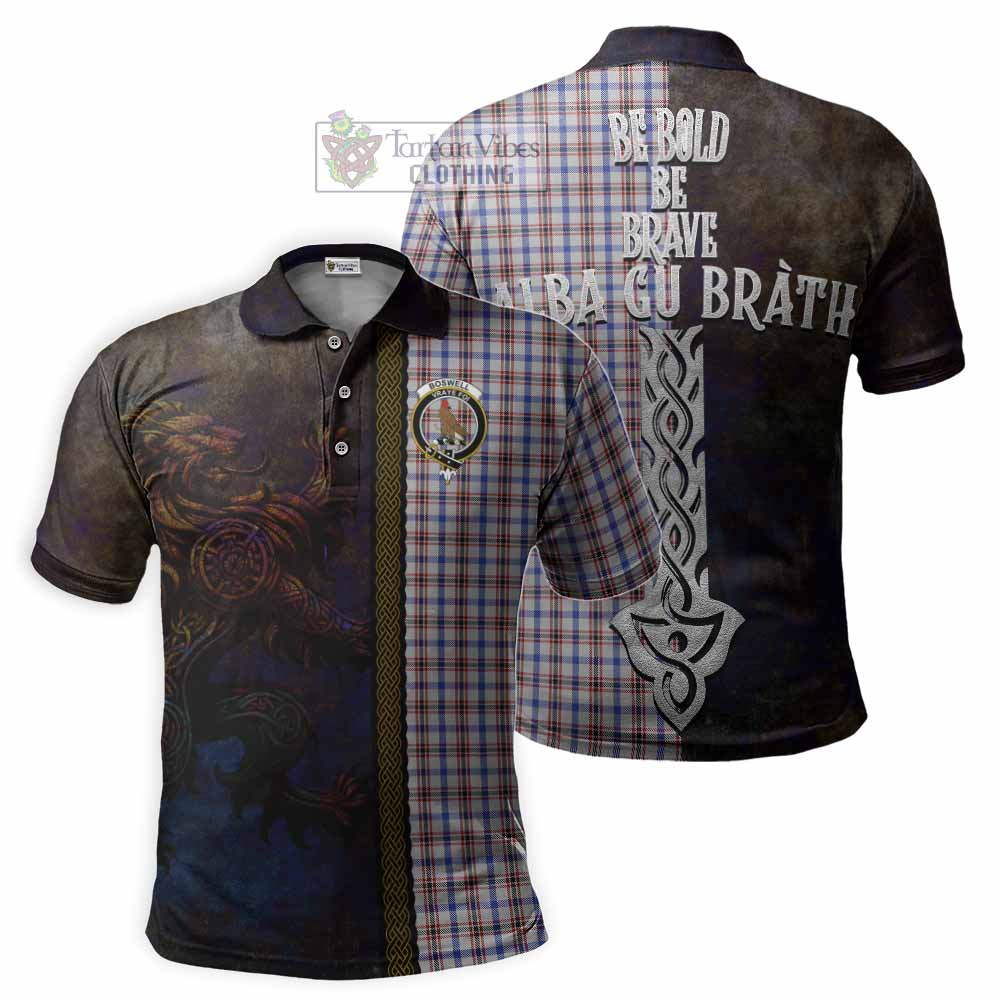 Tartan Vibes Clothing Boswell Tartan Family Crest Polo Shirt Alba Gu Brath Be Brave Lion Ancient Style