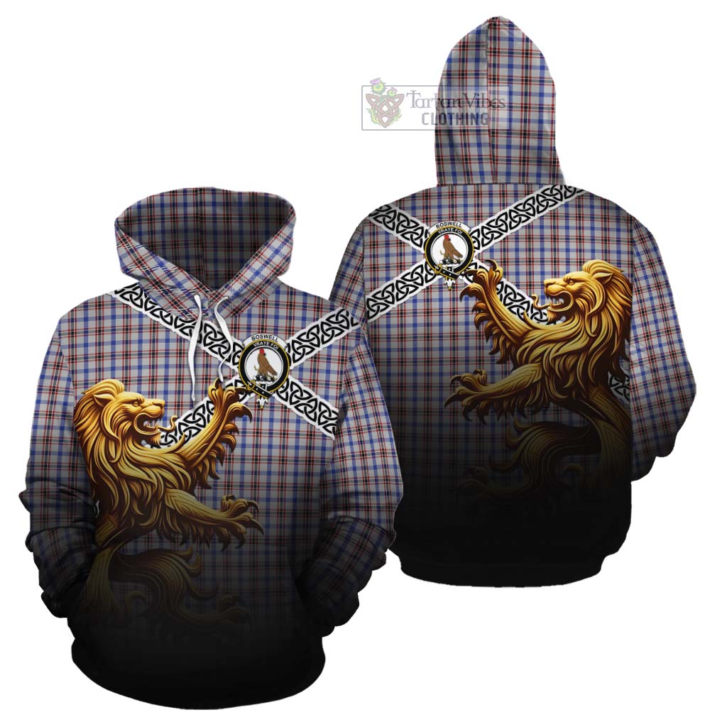 Boswell Crest Tartan Cotton Hoodie with Golden Lion Emblem Celtic Style - Tartan Vibes Clothing