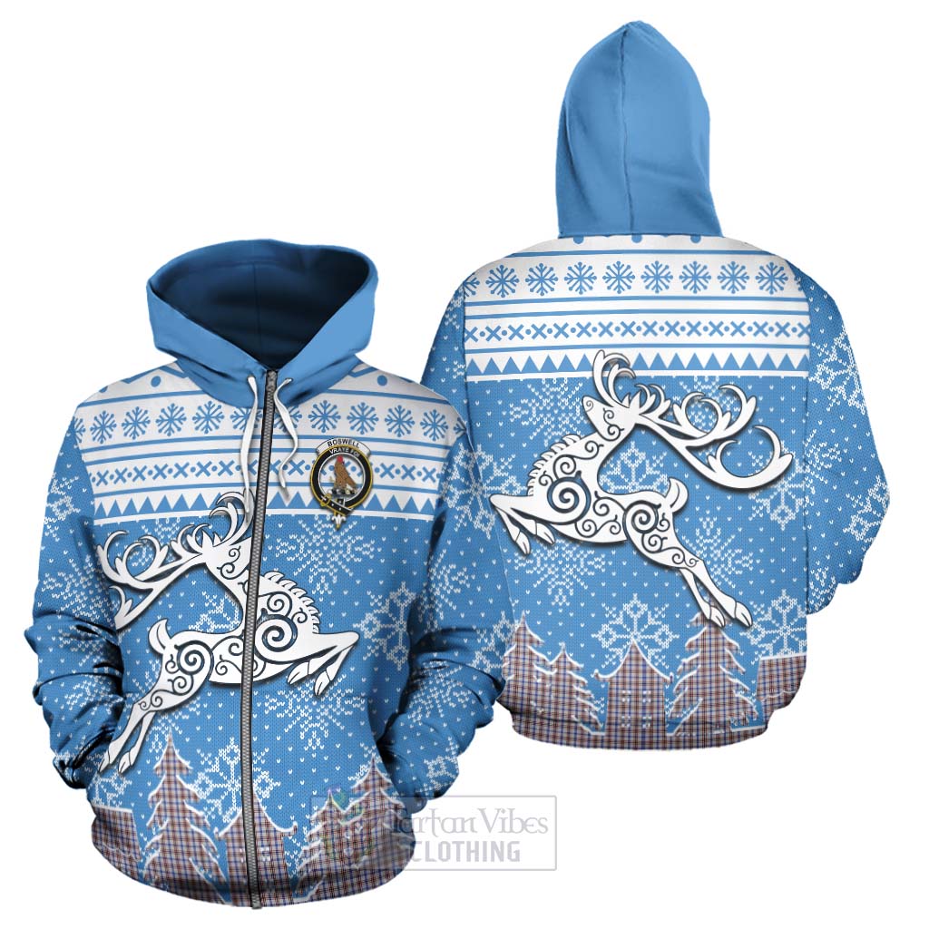 Boswell Clan Christmas Hoodie Celtic Reindeer Style - Tartan Vibes Clothing