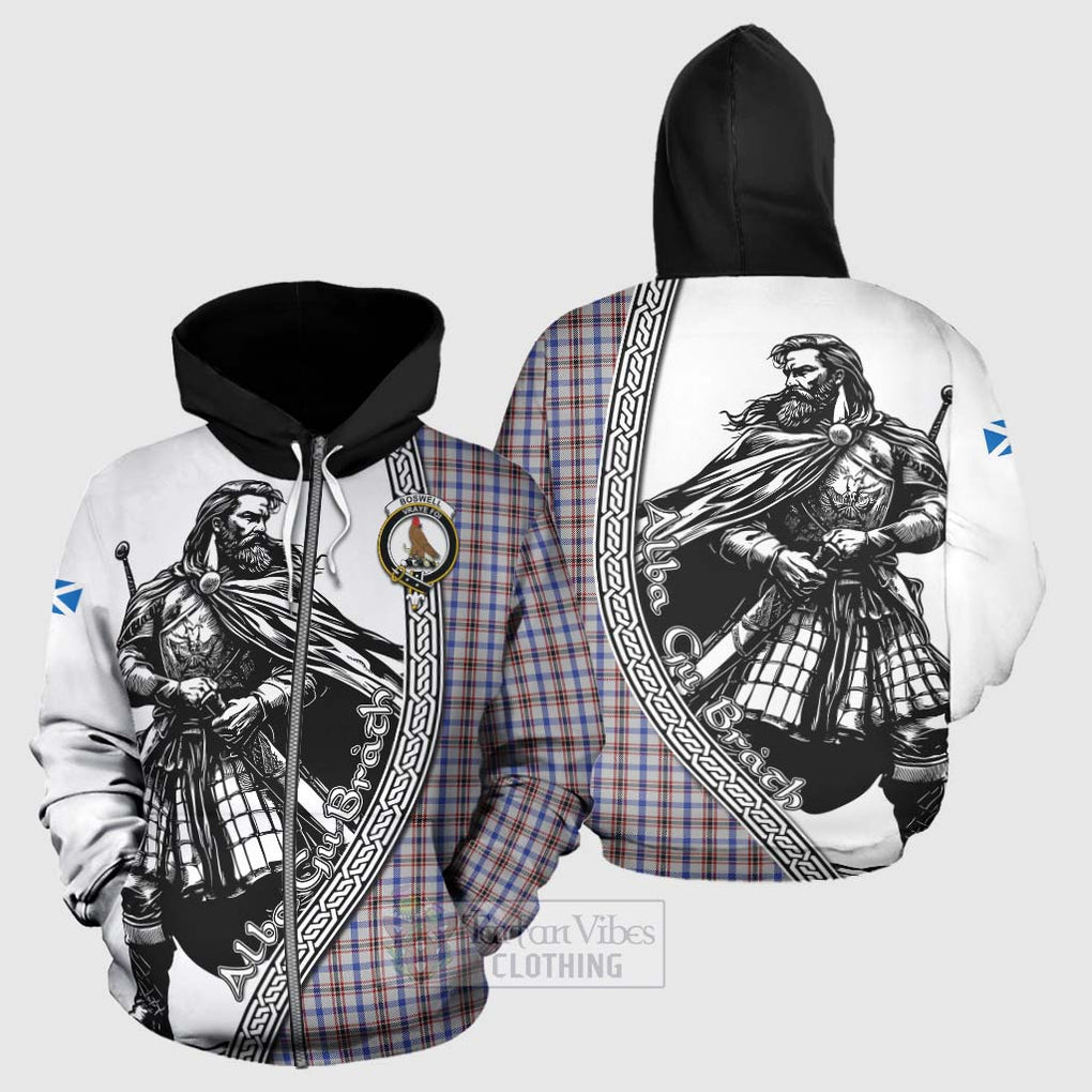 Boswell Tartan Clan Crest Hoodie with Highlander Warrior Celtic Style - Tartan Vibes Clothing