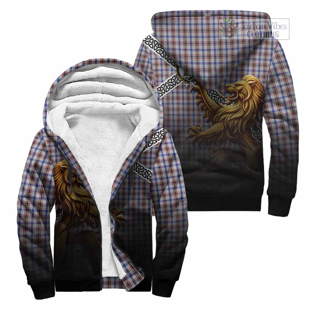 Boswell Crest Tartan Sherpa Hoodie with Golden Lion Emblem Celtic Style Unisex - Tartan Vibes Clothing