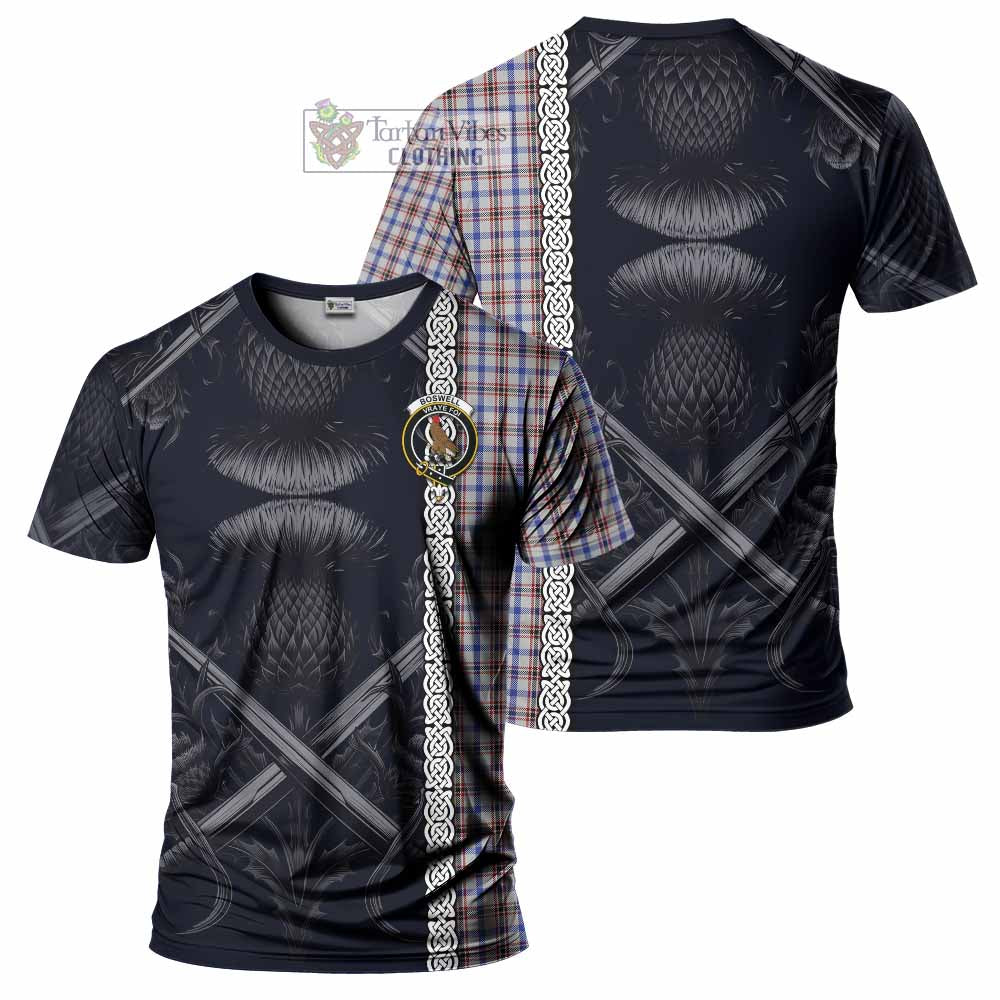 Boswell Tartan T-Shirt with Family Crest Cross Sword Thistle Celtic Vibes - Tartan Vibes Clothing