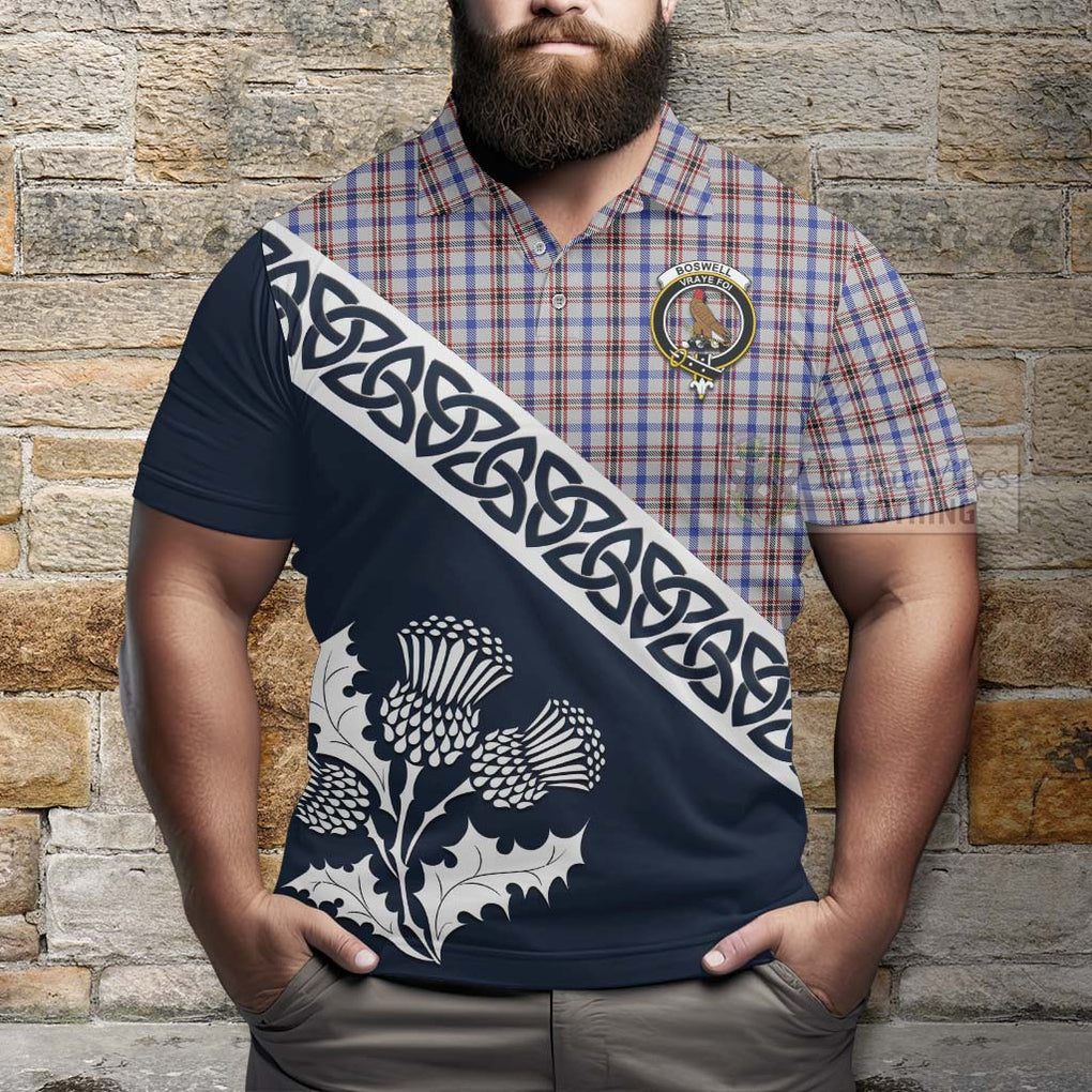 Boswell Tartan Polo Shirt Featuring Thistle and Scotland Map - Tartanvibesclothing Store