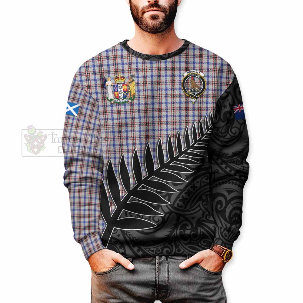 Boswell Crest Tartan Sweatshirt with New Zealand Silver Fern Half Style - Tartan Vibes Clothing