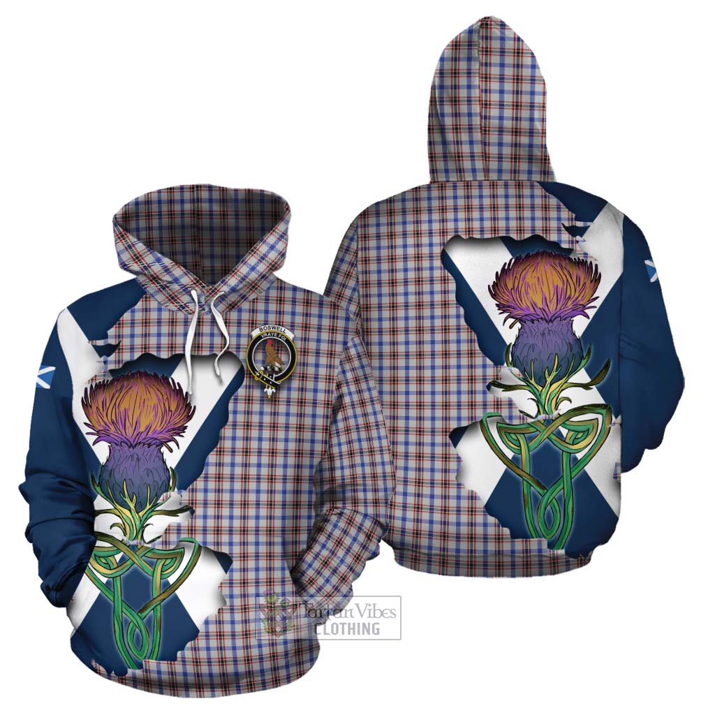 Tartan Vibes Clothing Boswell Tartan Family Crest Cotton Hoodie Scottish Thistle Celtic Inspired