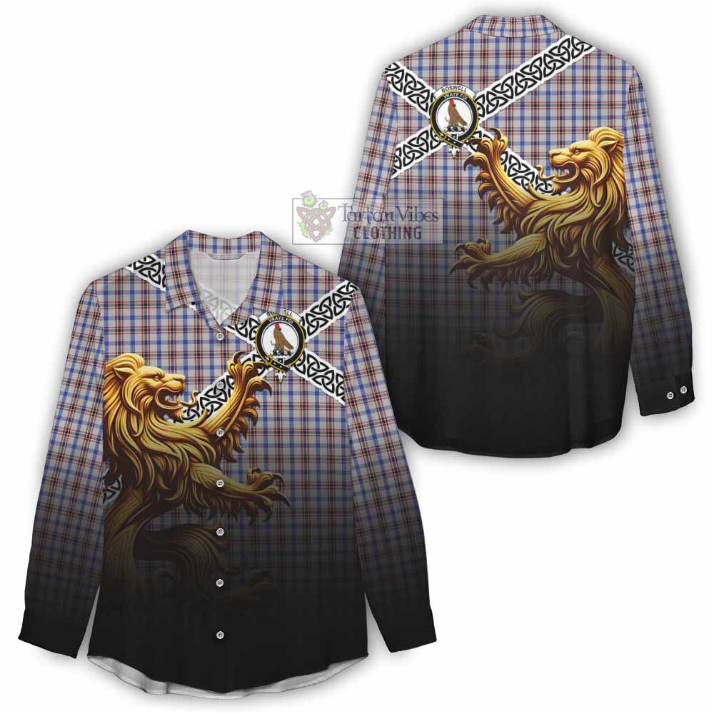 Boswell Crest Tartan Women's Casual Shirt with Golden Lion Emblem Celtic Style - Tartan Vibes Clothing