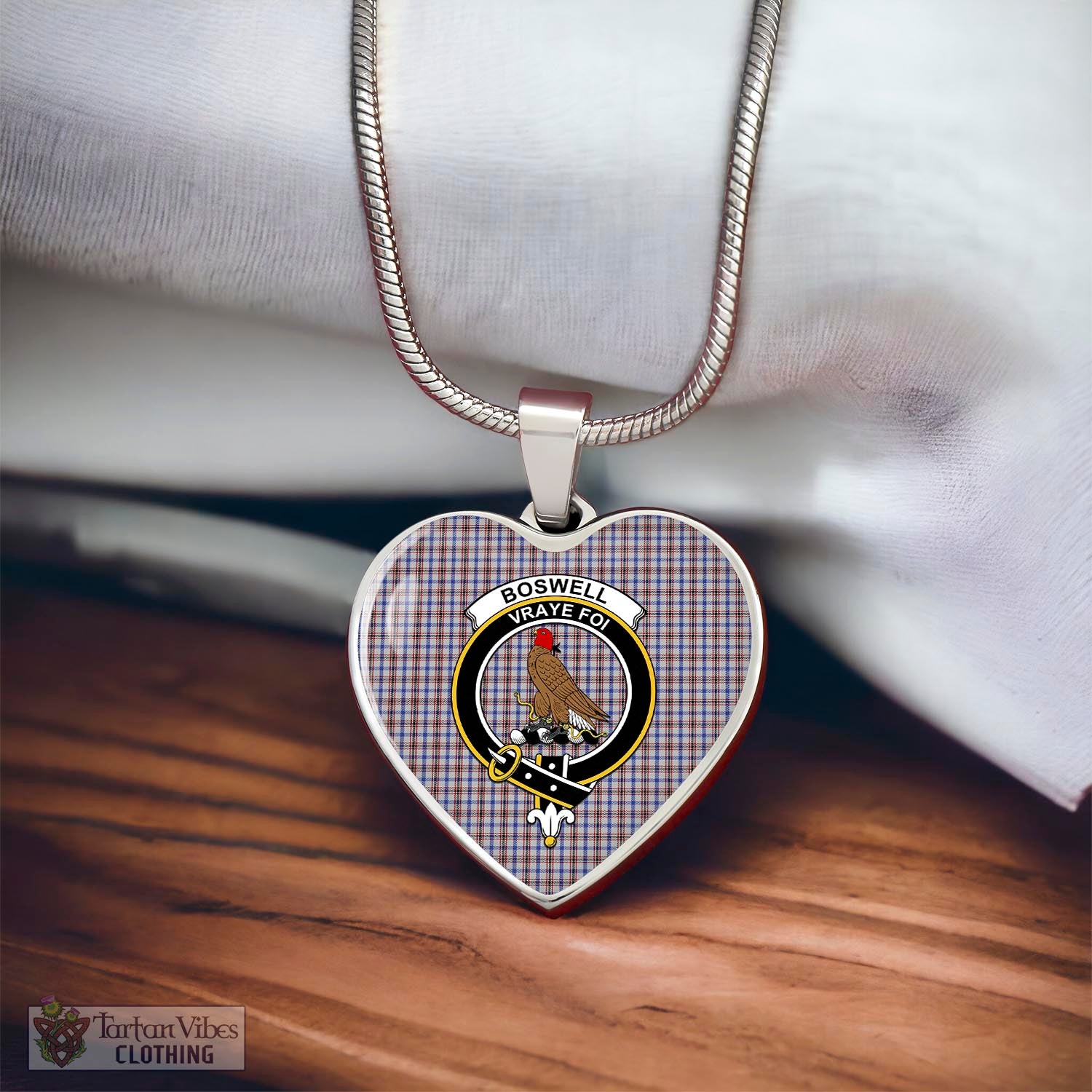 Tartan Vibes Clothing Boswell Tartan Heart Necklace with Family Crest