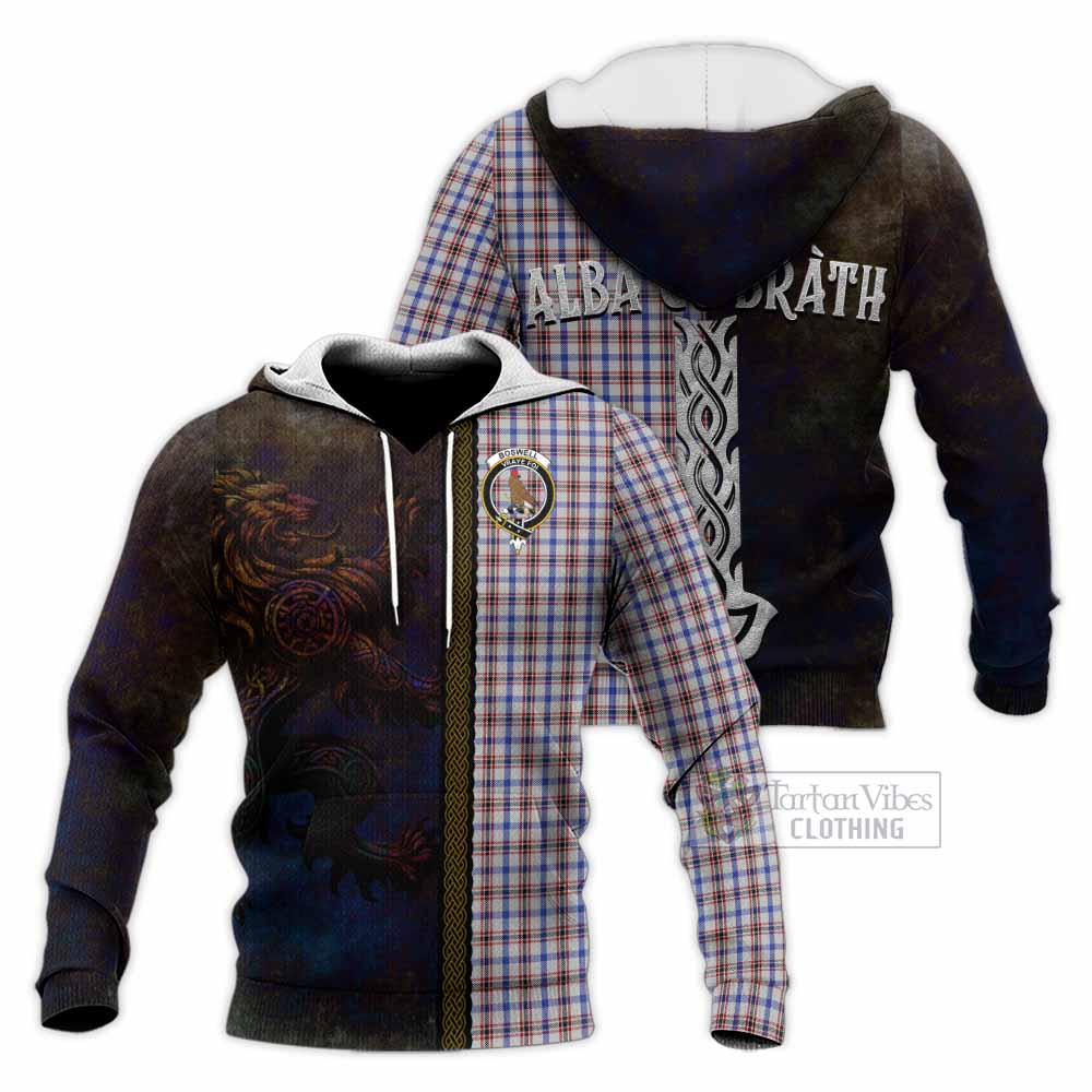 Tartan Vibes Clothing Boswell Tartan Family Crest Knitted Hoodie Alba Gu Brath Be Brave Lion Ancient Style