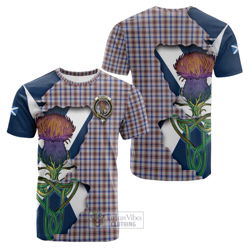 Tartan Vibes Clothing Boswell Tartan Family Crest Cotton T-shirt Scottish Thistle Celtic Inspired