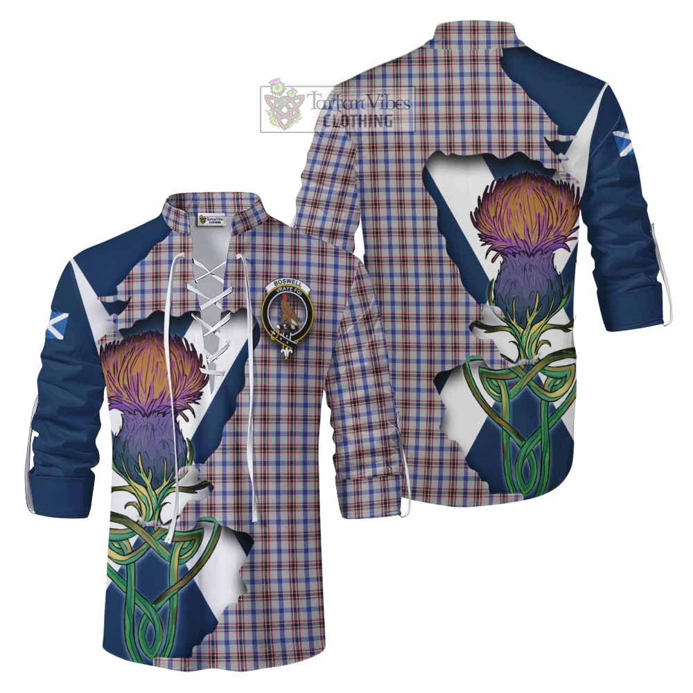 Tartan Vibes Clothing Boswell Tartan Family Crest Ghillie Kilt Shirt Scottish Thistle Celtic Inspired