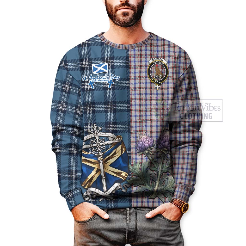 Boswell Tartan Sweatshirt Happy St. Andrew's Day Half Tartan Style - Tartan Vibes Clothing