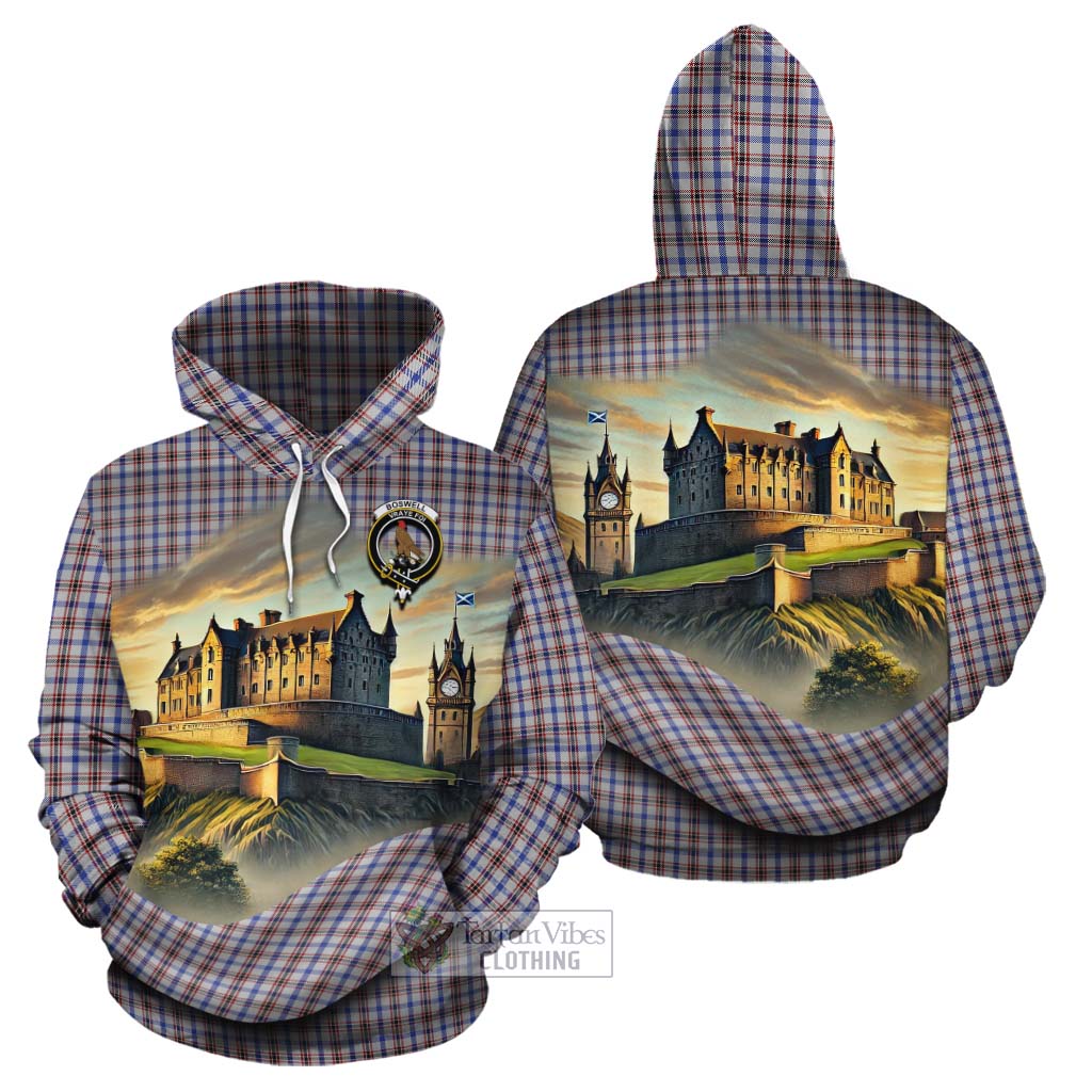 Boswell Tartan Family Crest Cotton Hoodie with Scottish Ancient Castle Style - Tartan Vibes Clothing