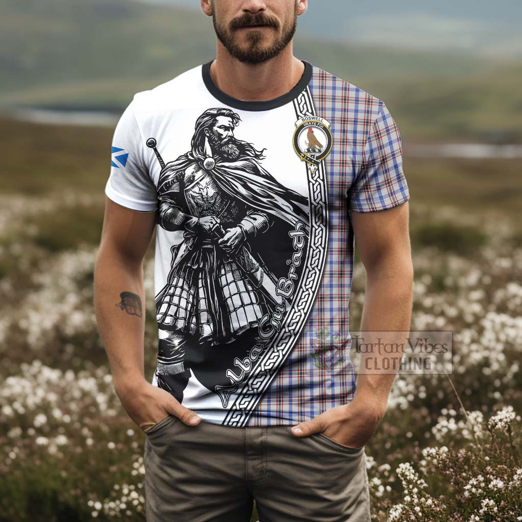 Boswell Tartan Clan Crest T-Shirt with Highlander Warrior Celtic Style - Tartan Vibes Clothing