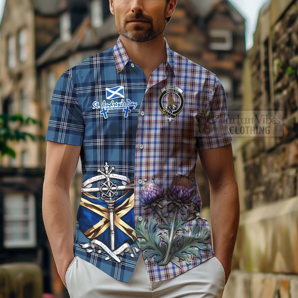 Boswell Tartan Hawaiian Shirt Happy St. Andrew's Day Half Tartan Style - Tartan Vibes Clothing