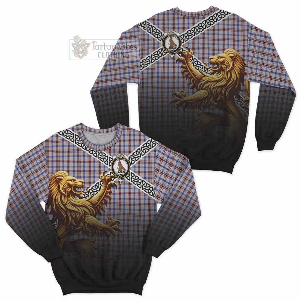 Boswell Crest Tartan Sweatshirt with Golden Lion Emblem Celtic Style - Tartan Vibes Clothing
