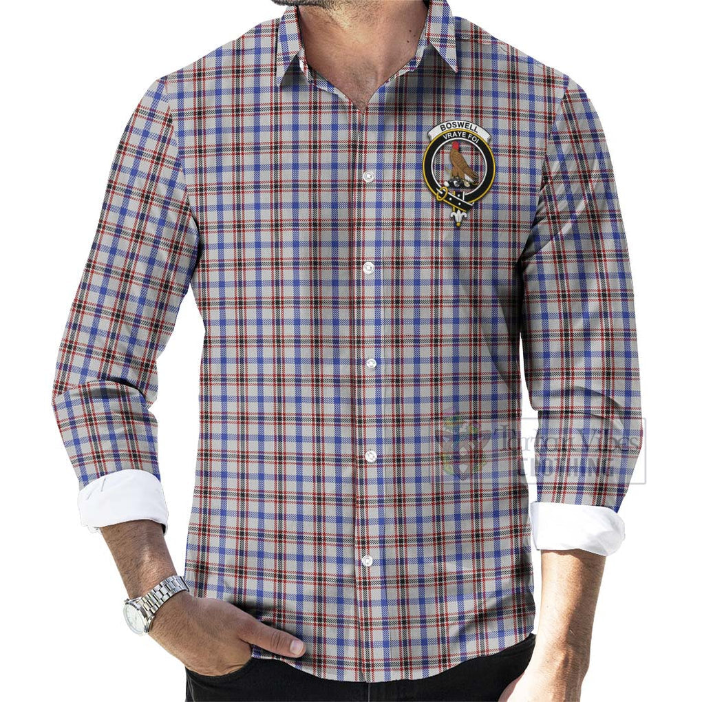 Boswell Tartan Long Sleeve Button Shirt with Family Crest Celtic Skull Style - Tartan Vibes Clothing