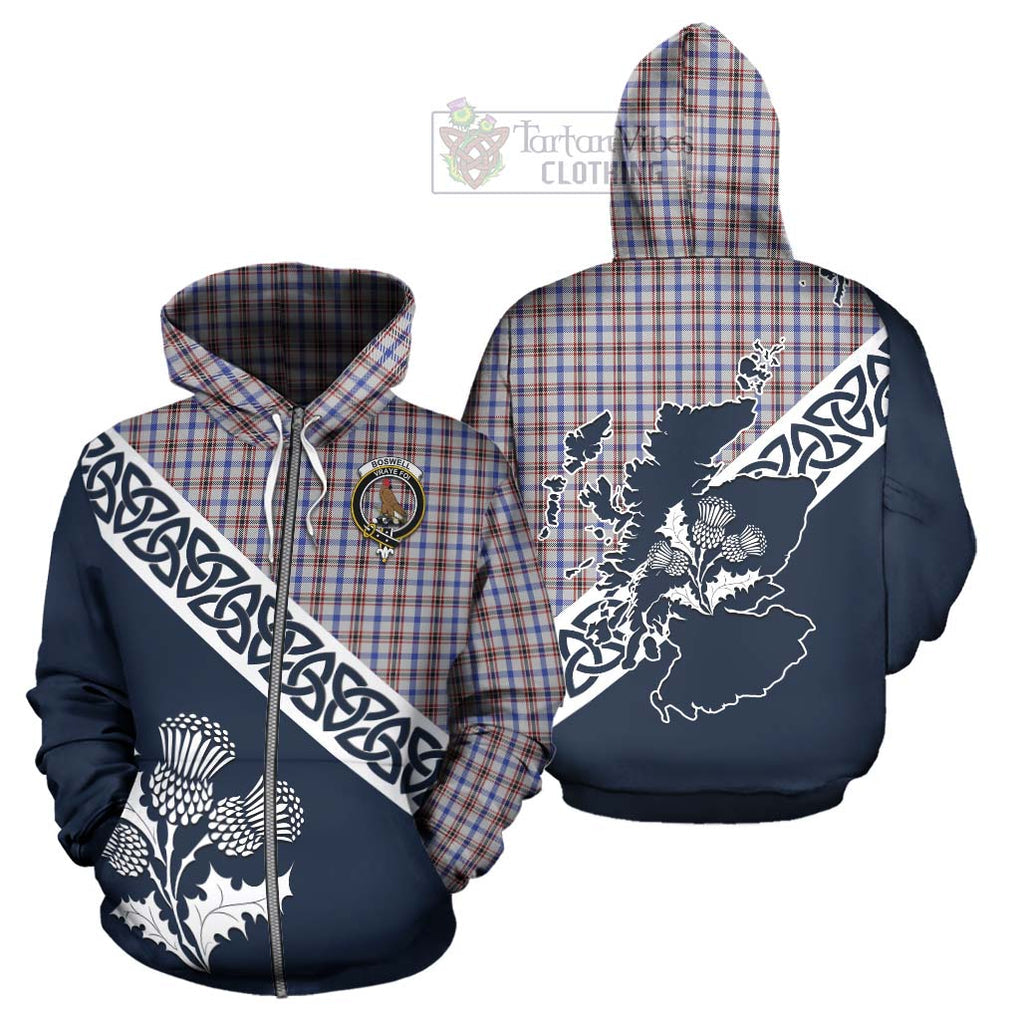 Boswell Tartan Hoodie Featuring Thistle and Scotland Map - Tartan Vibes Clothing