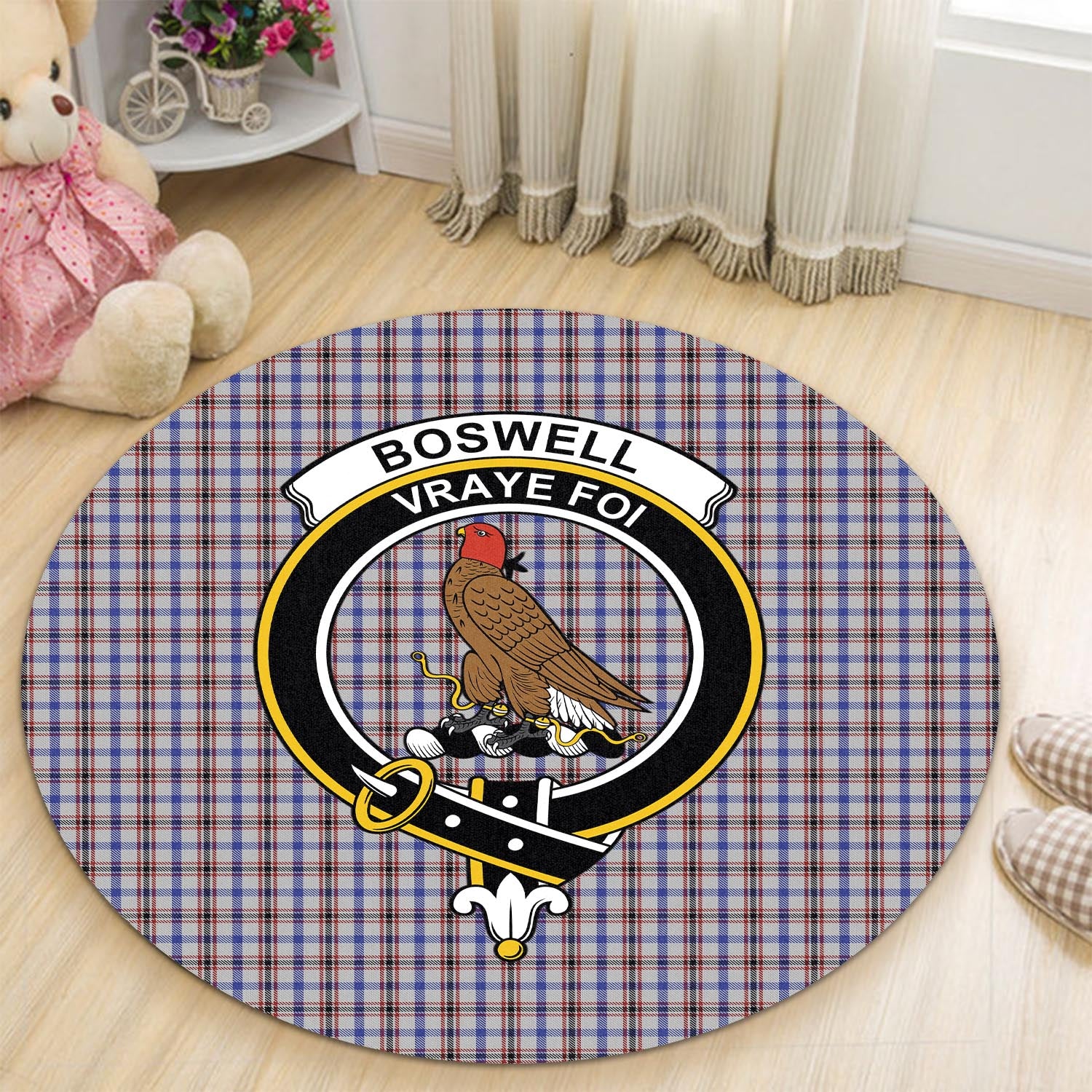Boswell Tartan Round Rug with Family Crest - Tartan Vibes Clothing