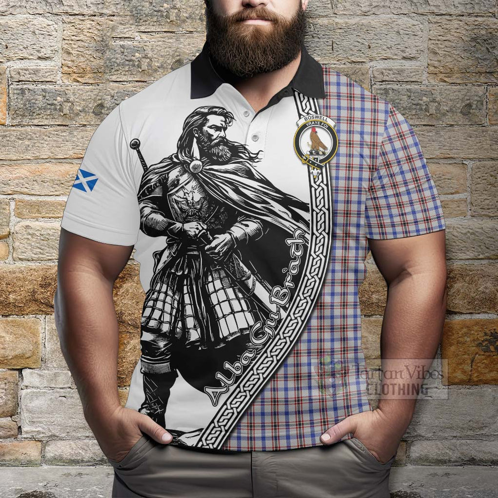 Boswell Tartan Clan Crest Polo Shirt with Highlander Warrior Celtic Style - Tartan Vibes Clothing