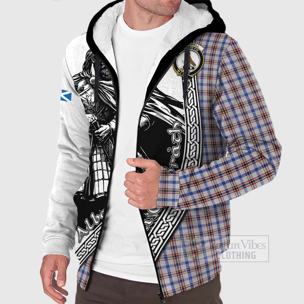 Boswell Tartan Clan Crest Sherpa Hoodie with Highlander Warrior Celtic Style Unisex - Tartan Vibes Clothing