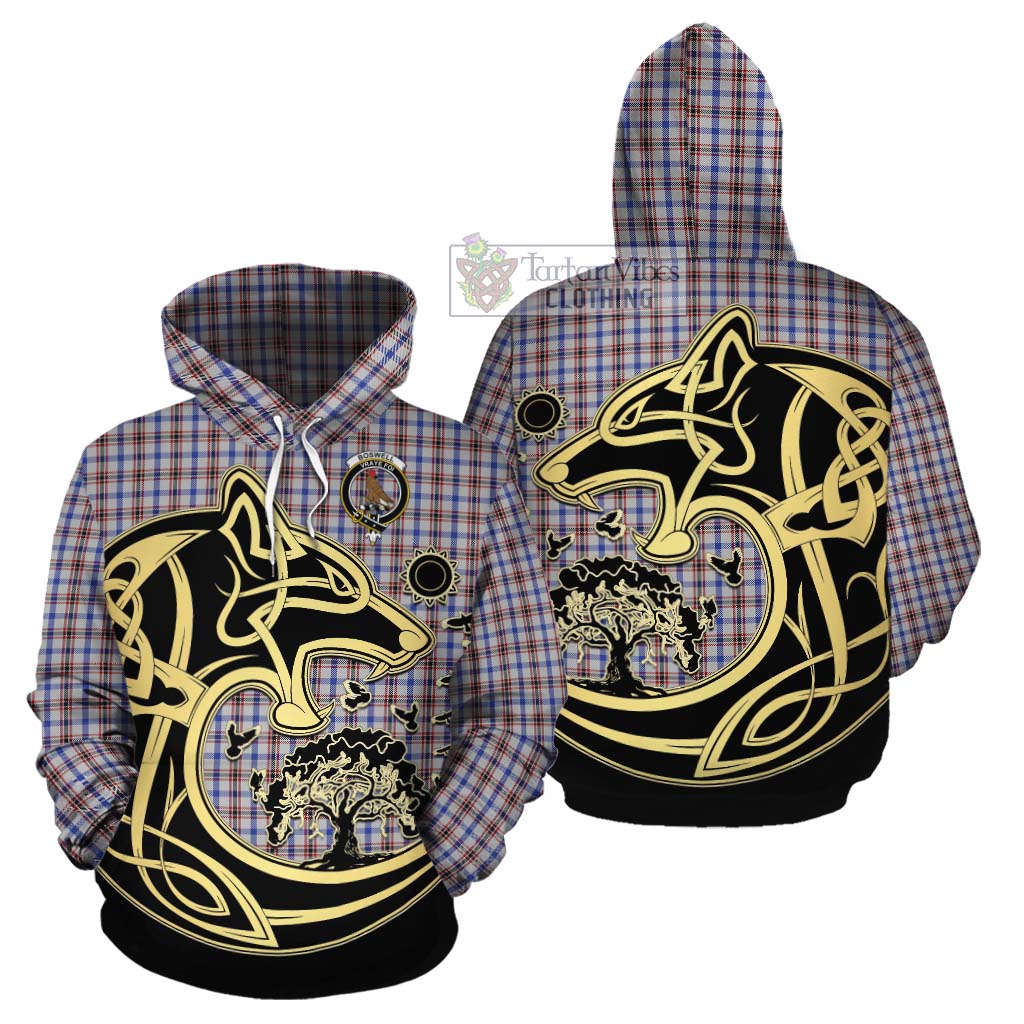 Boswell Tartan Cotton Hoodie with Family Crest Celtic Wolf Style Zip Hoodie - Tartan Vibes Clothing