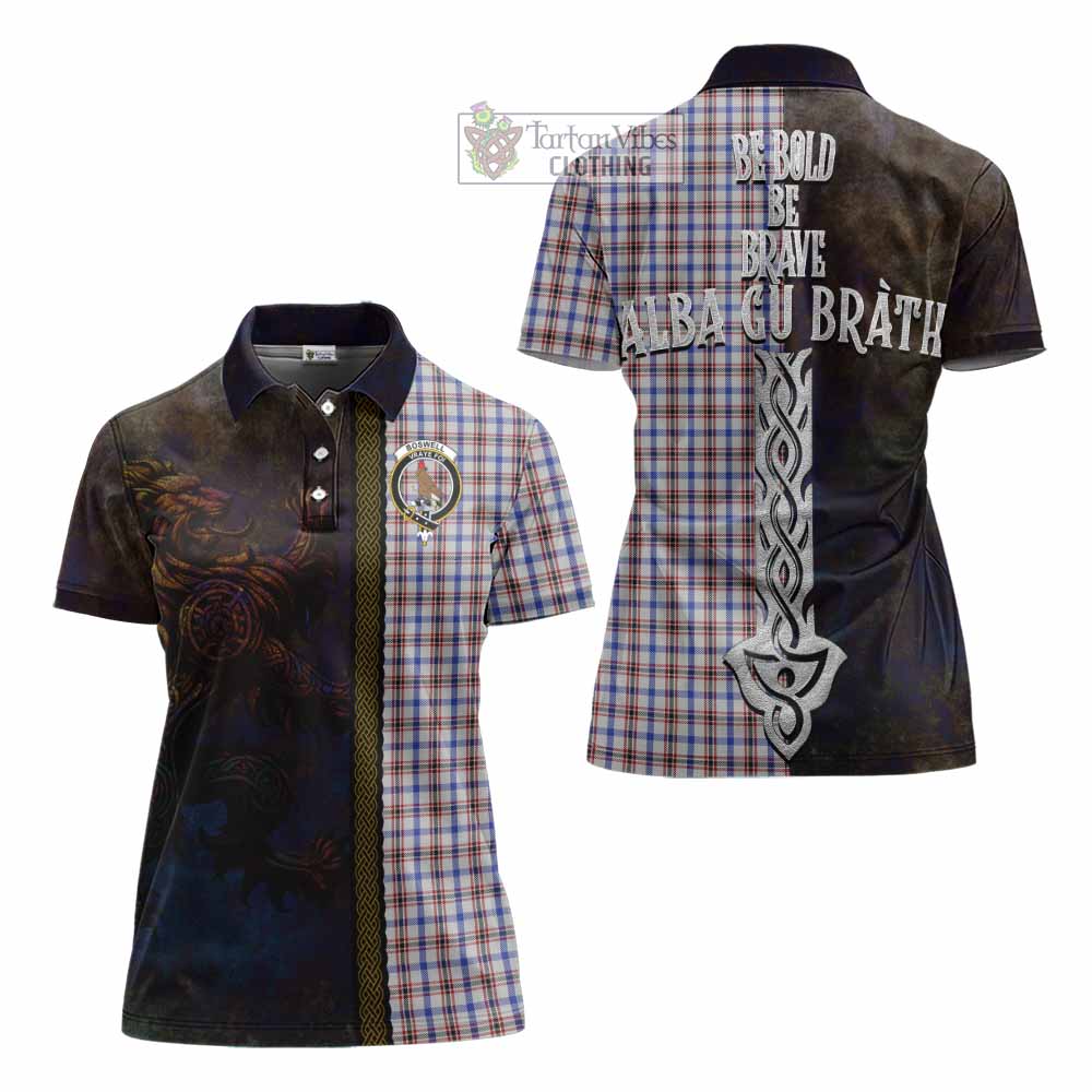Tartan Vibes Clothing Boswell Tartan Family Crest Women's Polo Shirt Alba Gu Brath Be Brave Lion Ancient Style