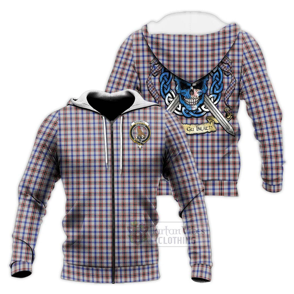 Boswell Tartan Knitted Hoodie with Family Crest Celtic Skull Style Unisex Knitted Zip Hoodie - Tartan Vibes Clothing
