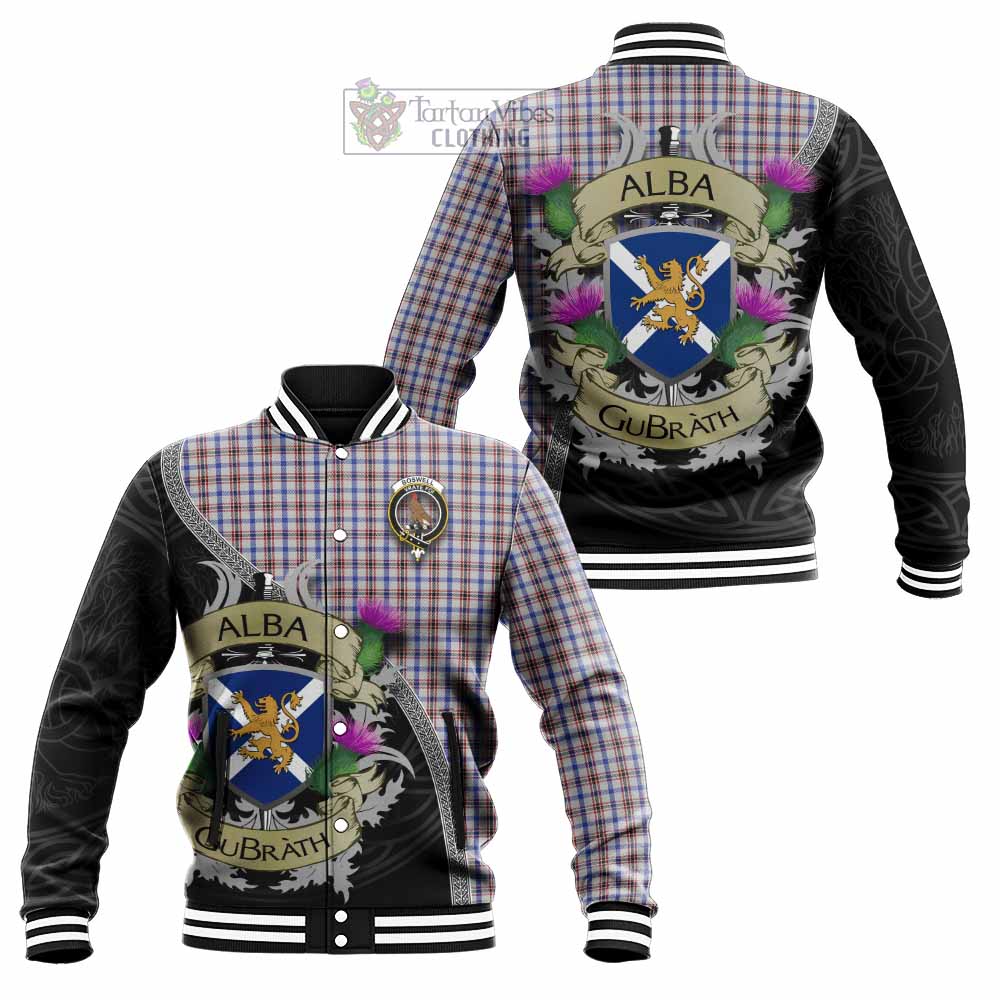 Boswell Tartan Family Crest Baseball Jacket Lion Rampant Royal Thistle Shield Celtic Inspired - Tartan Vibes Clothing
