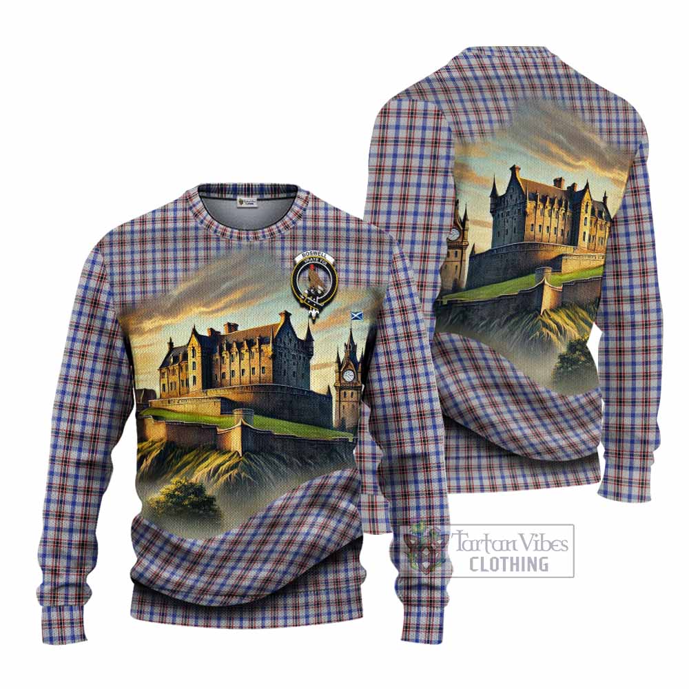 Boswell Tartan Family Crest Knitted Sweater with Scottish Ancient Castle Style - Tartan Vibes Clothing