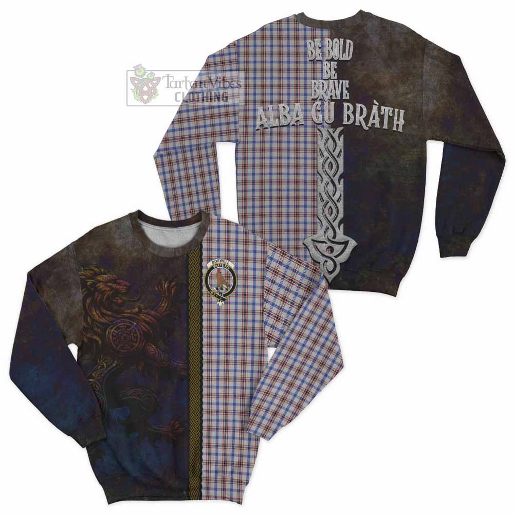 Tartan Vibes Clothing Boswell Tartan Family Crest Sweatshirt Alba Gu Brath Be Brave Lion Ancient Style