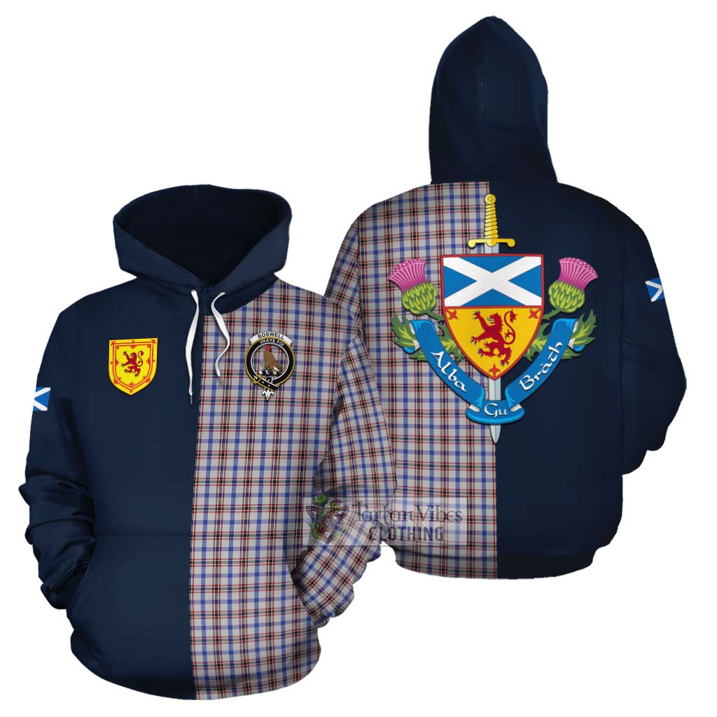Boswell Tartan Cotton Hoodie Alba with Scottish Lion Royal Arm Half Style Zip Hoodie - Tartan Vibes Clothing