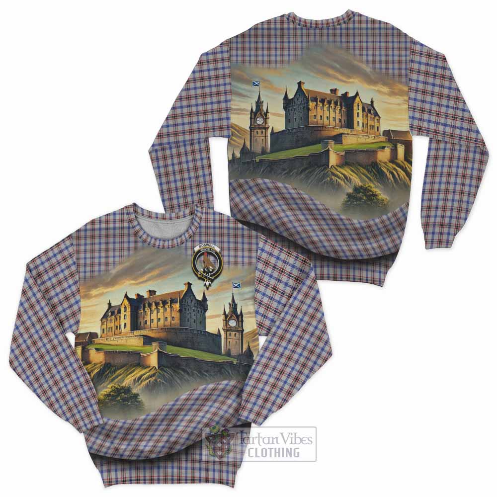 Boswell Tartan Family Crest Sweatshirt with Scottish Ancient Castle Style - Tartan Vibes Clothing