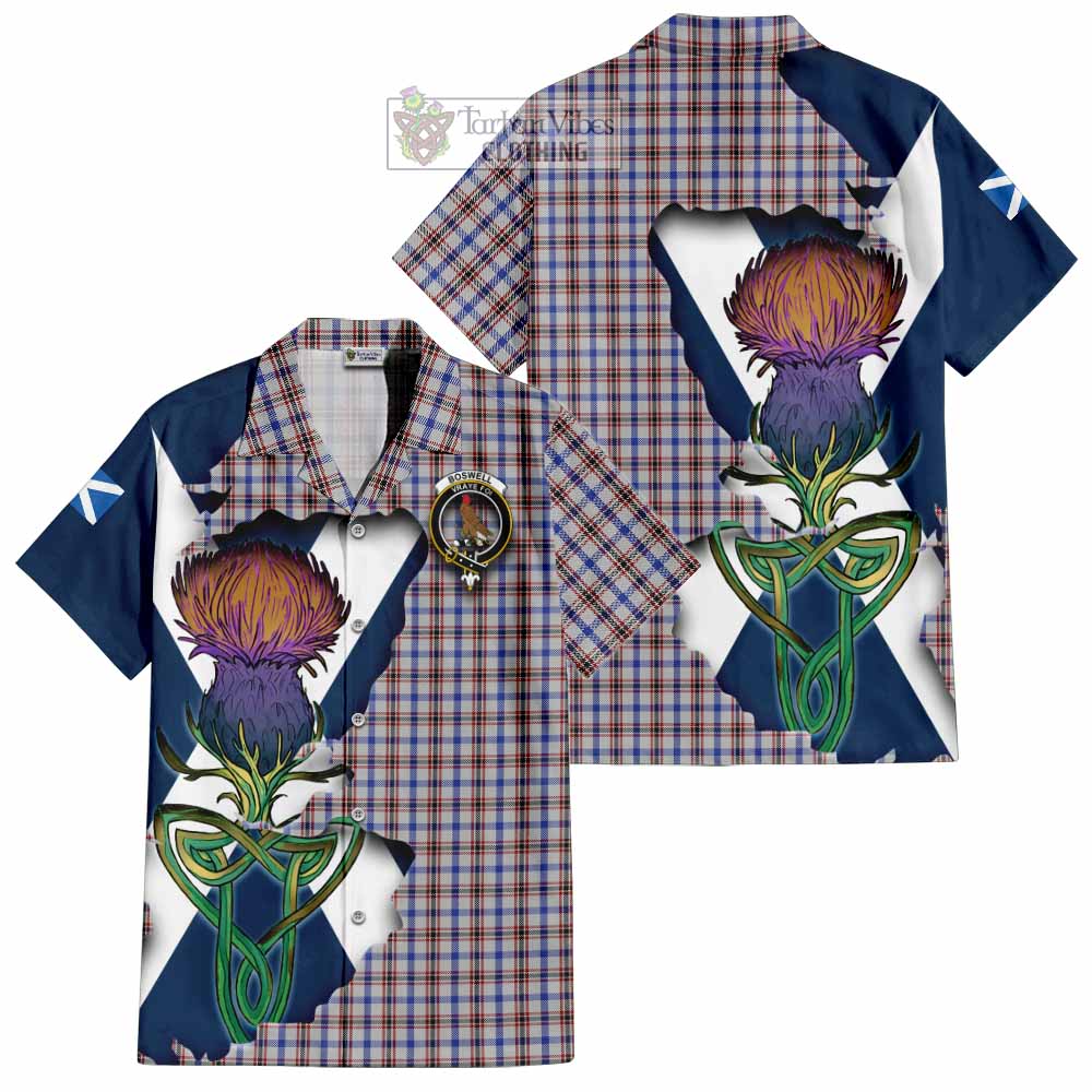 Tartan Vibes Clothing Boswell Tartan Family Crest Short Sleeve Button Shirt Scottish Thistle Celtic Inspired