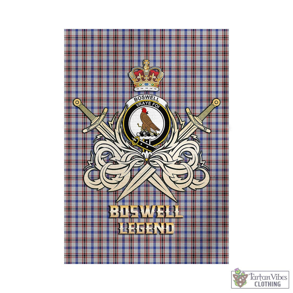 Tartan Vibes Clothing Boswell Tartan Flag with Clan Crest and the Golden Sword of Courageous Legacy