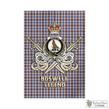 Boswell Tartan Garden Flag with Clan Crest and the Golden Sword of Courageous Legacy