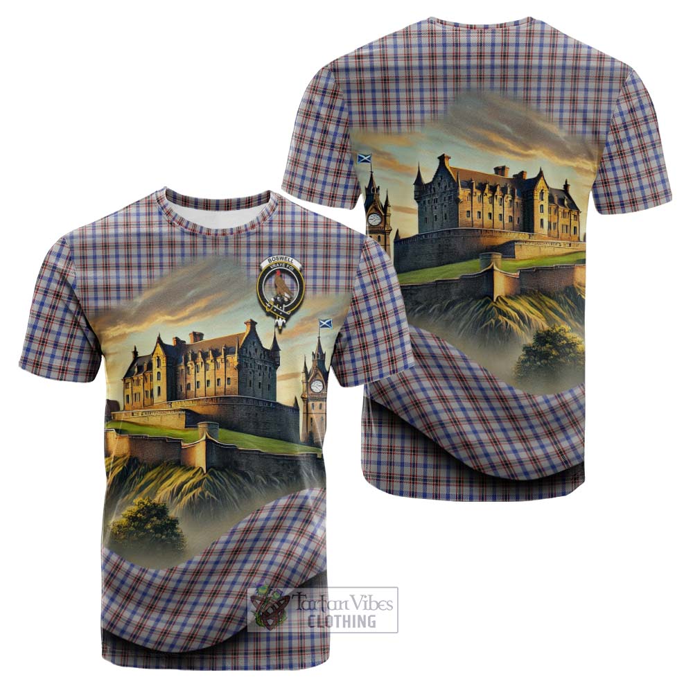 Boswell Tartan Family Crest Cotton T-shirt with Scottish Ancient Castle Style - Tartan Vibes Clothing