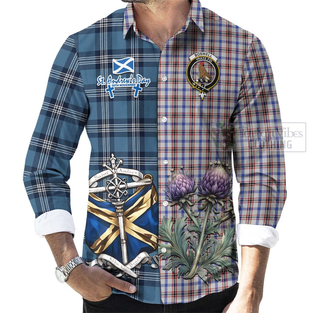 Boswell Tartan Long Sleeve Button Shirt Happy St. Andrew's Day Half Tartan Style - Tartan Vibes Clothing
