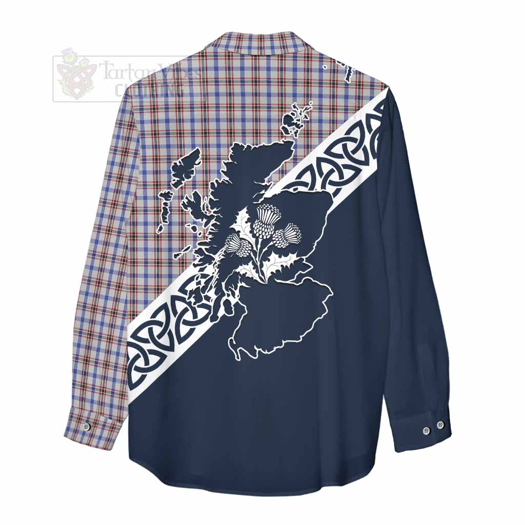 Boswell Tartan Women's Casual Shirt Featuring Thistle and Scotland Map - Tartan Vibes Clothing