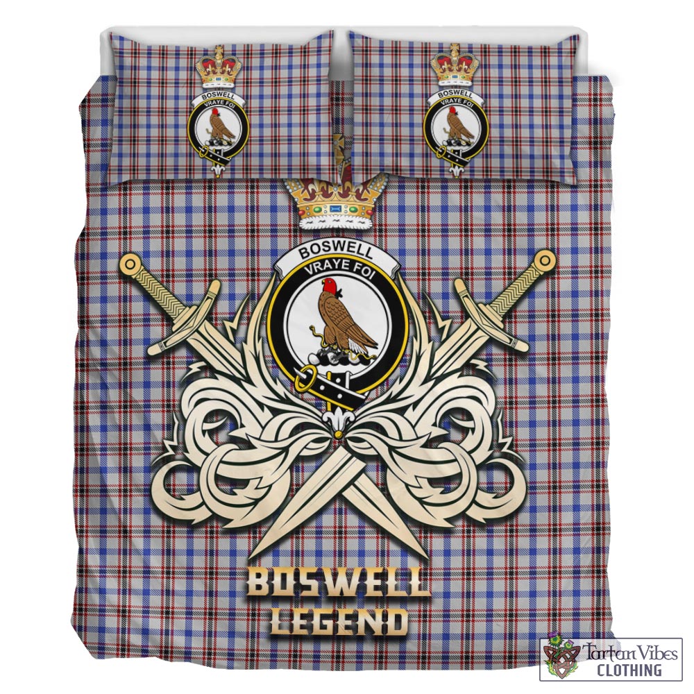Tartan Vibes Clothing Boswell Tartan Bedding Set with Clan Crest and the Golden Sword of Courageous Legacy