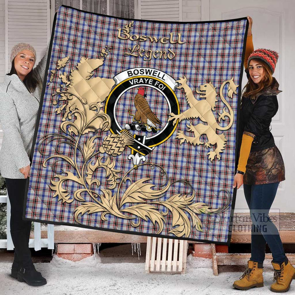 Tartan Vibes Clothing Boswell Tartan Quilt with Family Crest and Scottish Symbol Style