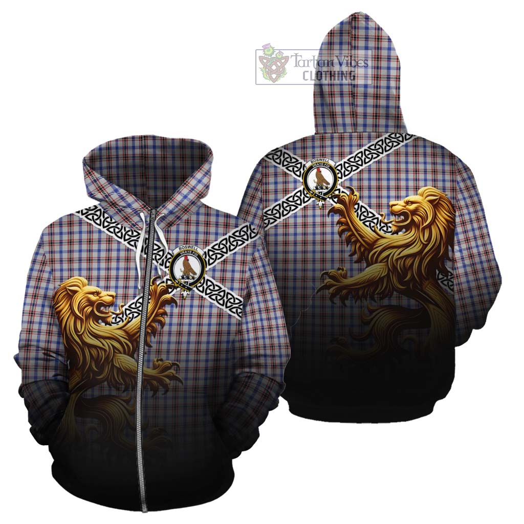 Boswell Crest Tartan Cotton Hoodie with Golden Lion Emblem Celtic Style Zip Hoodie - Tartan Vibes Clothing