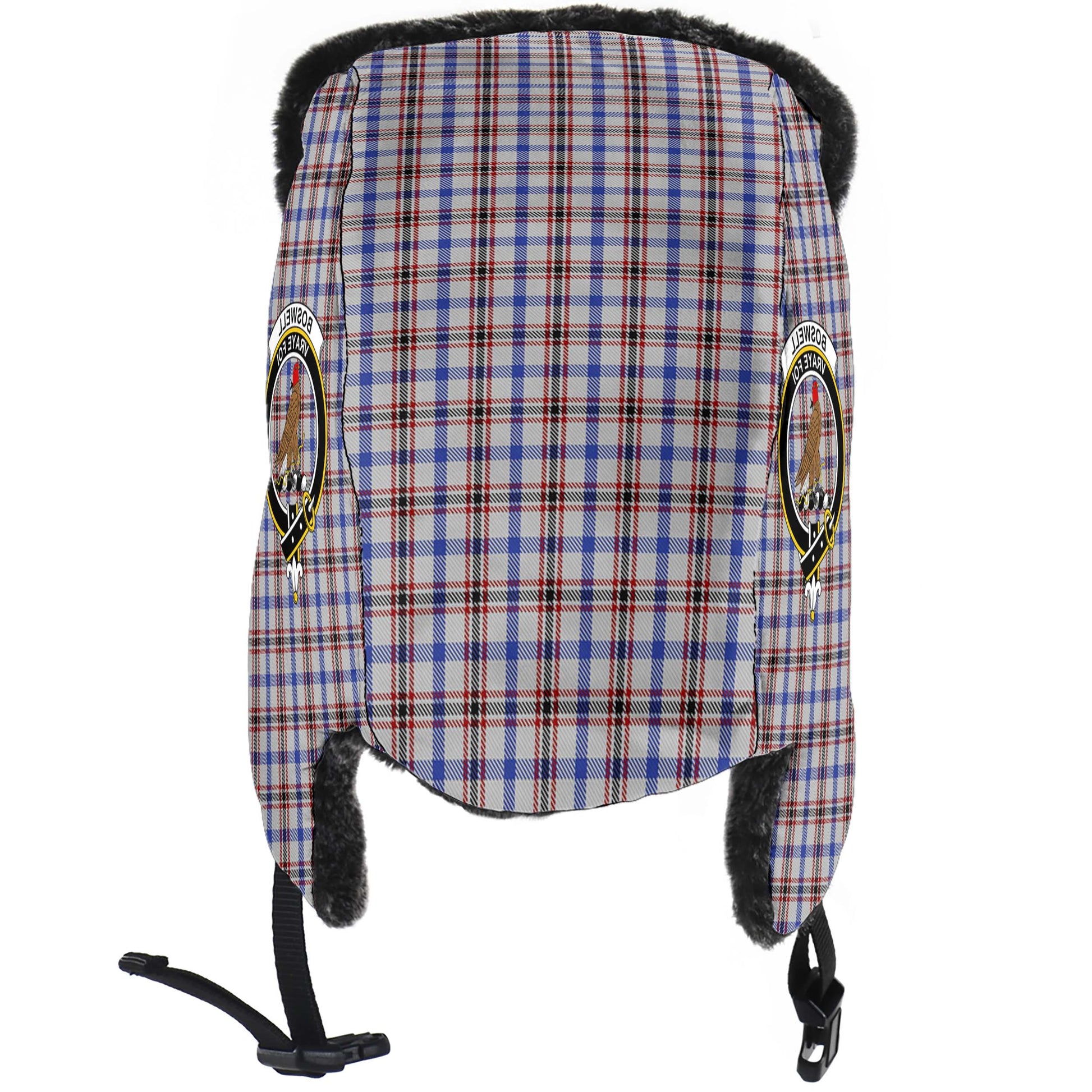 Boswell Tartan Winter Trapper Hat with Family Crest - Tartan Vibes Clothing