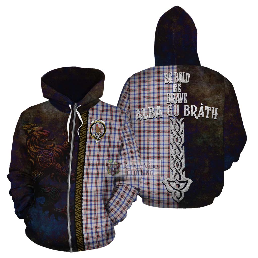 Tartan Vibes Clothing Boswell Tartan Family Crest Cotton Hoodie Alba Gu Brath Be Brave Lion Ancient Style