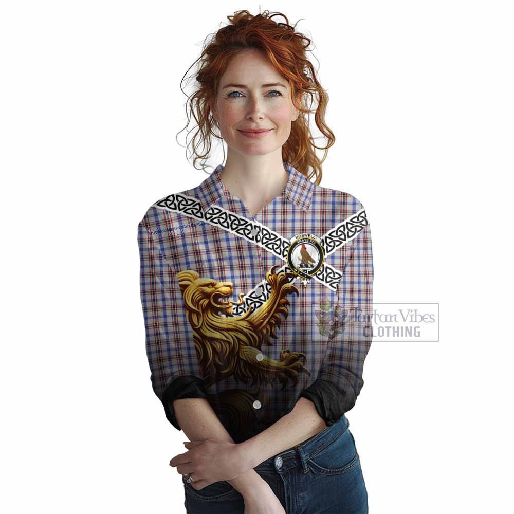 Boswell Crest Tartan Women's Casual Shirt with Golden Lion Emblem Celtic Style - Tartan Vibes Clothing