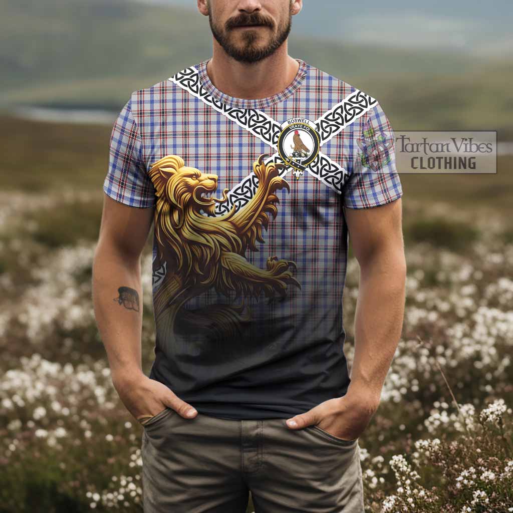 Boswell Crest Tartan T-Shirt with Golden Lion Emblem Celtic Style - Tartan Vibes Clothing