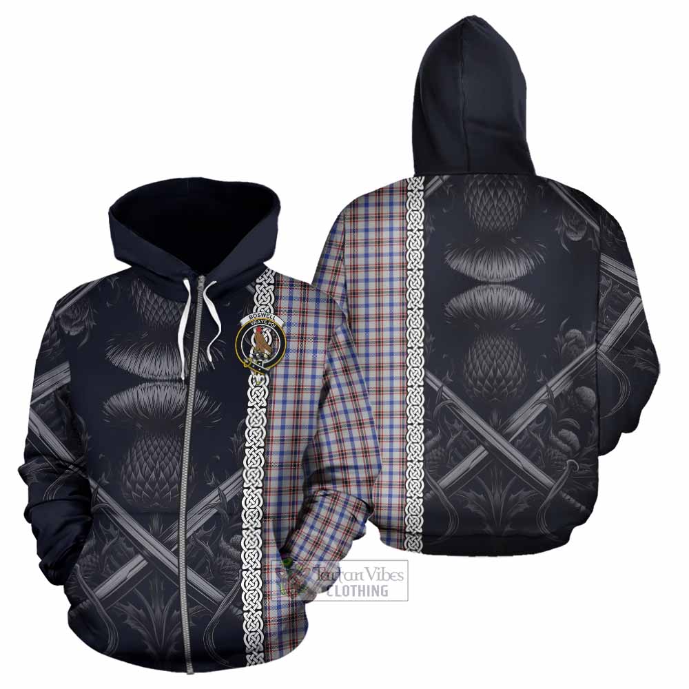 Boswell Tartan Hoodie with Family Crest Cross Sword Thistle Celtic Vibes Zip Hoodie - Tartan Vibes Clothing