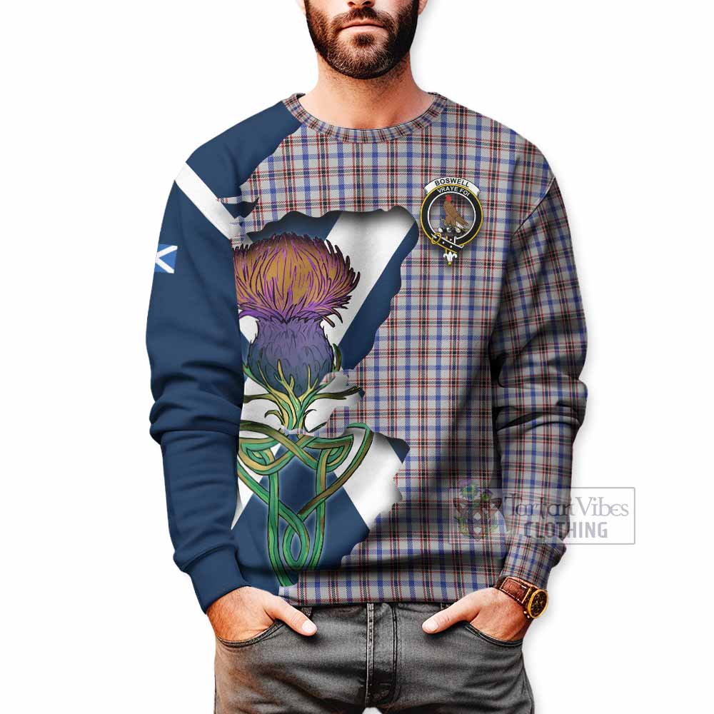 Tartan Vibes Clothing Boswell Tartan Family Crest Sweatshirt Scottish Thistle Celtic Inspired