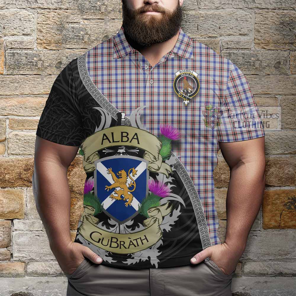 Tartan Vibes Clothing Boswell Tartan Family Crest Polo Shirt Lion Rampant Royal Thistle Shield Celtic Inspired